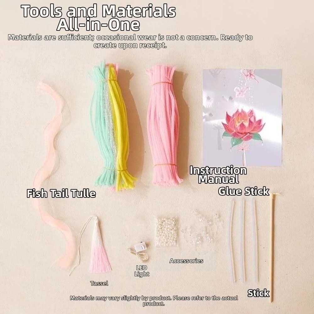 Handmade Flower Lamp Glowing Handheld Light Chinese Lantern Lotus Lantern  Kids Craft