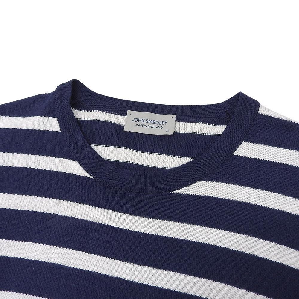 JOHN SMEDLEY Excellent condition Sea Island cotton stripe knit top, men's, navy and white, size M tops M Navy / WhiteUsed