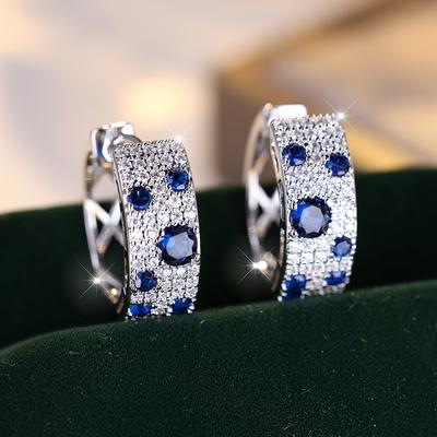Gorgeous Blue White Zircon Hoop Earrings for Women Trendy Silver Color Wedding Earrings Jewelry Gift