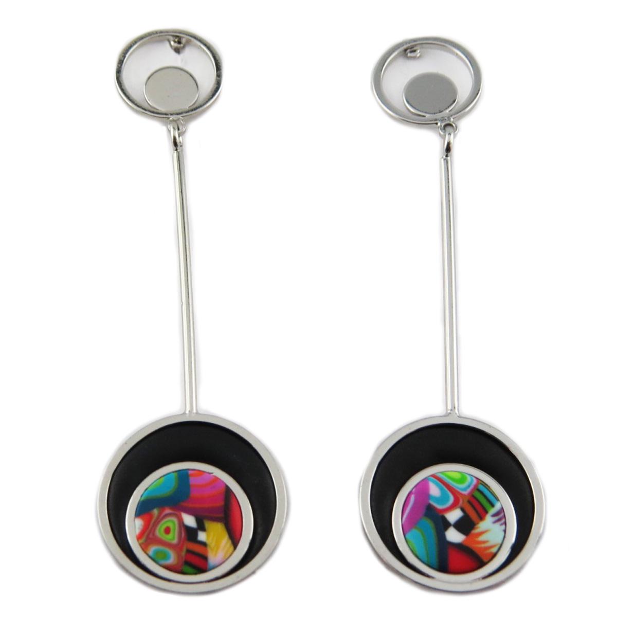 

Les Trésors De Lily [R1322] - Серьги ручной работы Columbine & Harlequin черные многоцветные - 65x18 мм