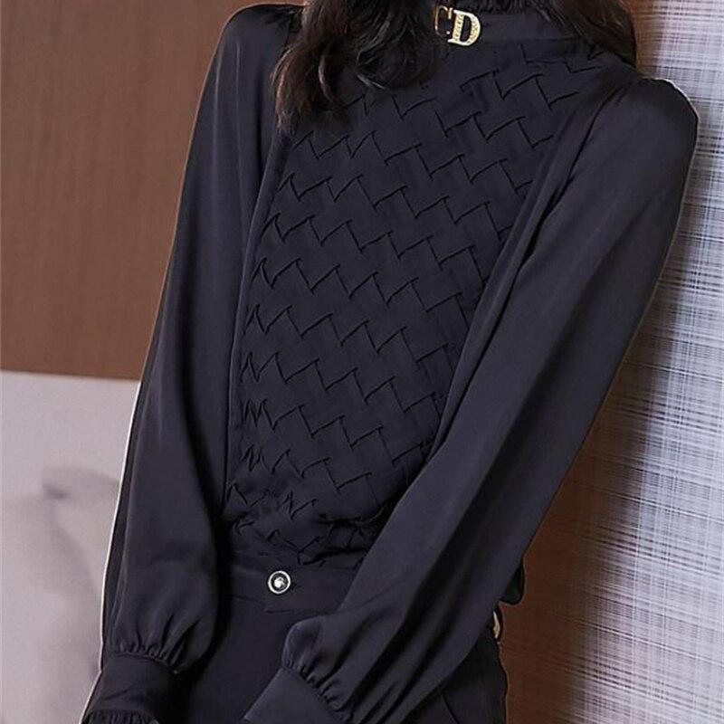 

Элегантные женские летние блузки, женские топы, женская рубашка, сорочка femme blusas, шифоновый топ с длинными рукавами и оборками, женский Mujer XXXL чёрный