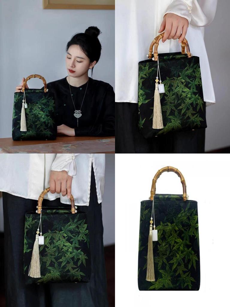 Green Bamboo Knot Qipao Handbag Vintage Style Hanfu Women's Tote Bag