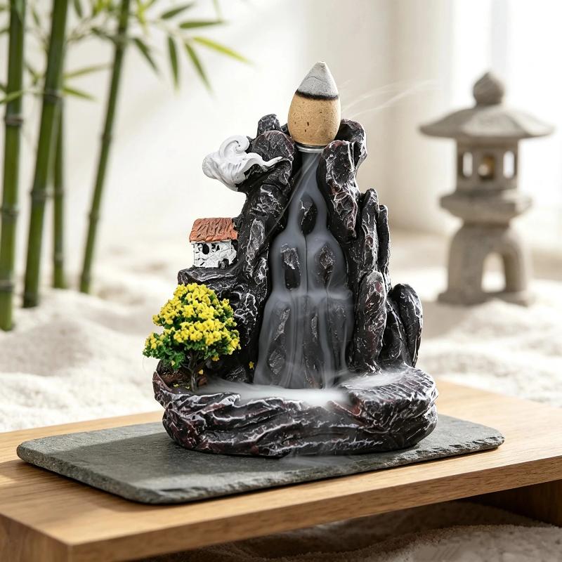 1Pcs Home Decor Backflow Incense Burner Mountain River Waterfall Aroma Smoke Zen Censer Holder Fun Gift