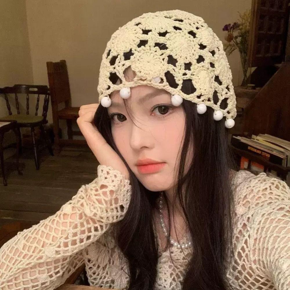Flower Crochet Hollow Knitted Hat Sweet Ethnic Style Hat Fashion Knit Beanies  Outdoor