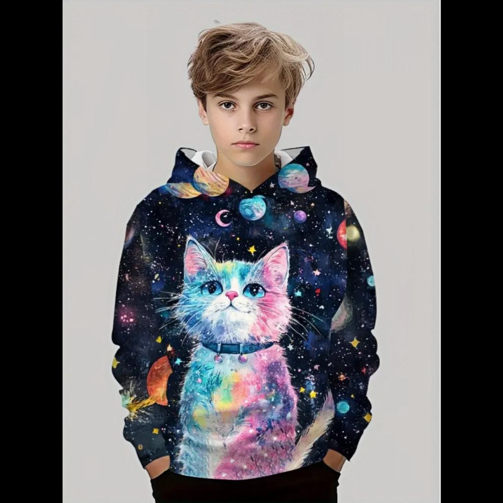 3D Kids Clothing Long Hooded Sweatshirt Girls Cute Cat Printed Clothing Kids Casual Comfortable Outdoor