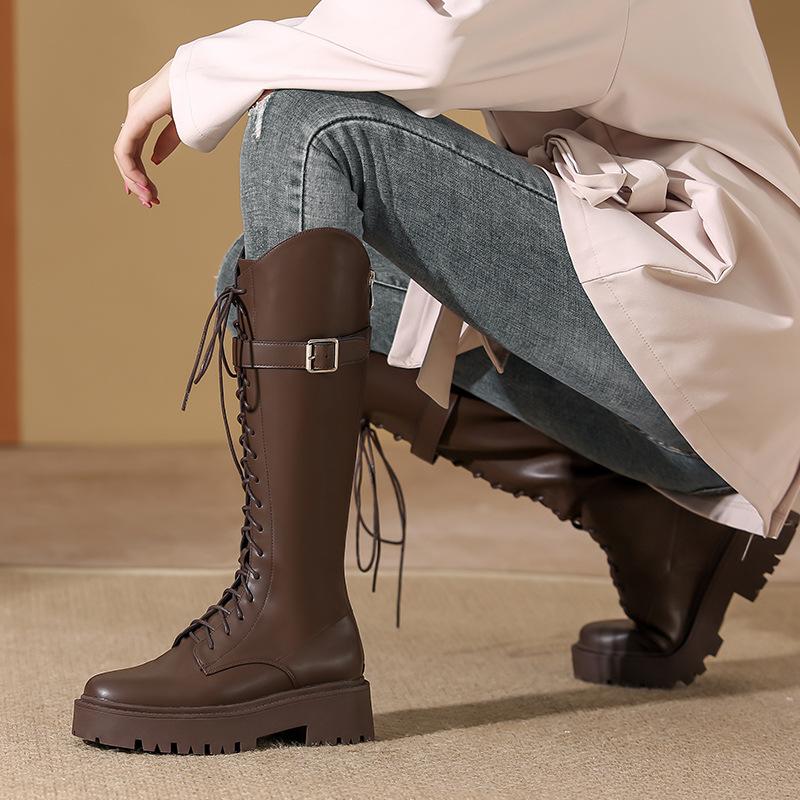 Locomotive Boots Women's Autumn and Winter 2025 New Knight Boots Women's Thick-soled Lace-up Boots Women's Thin High Boots Children