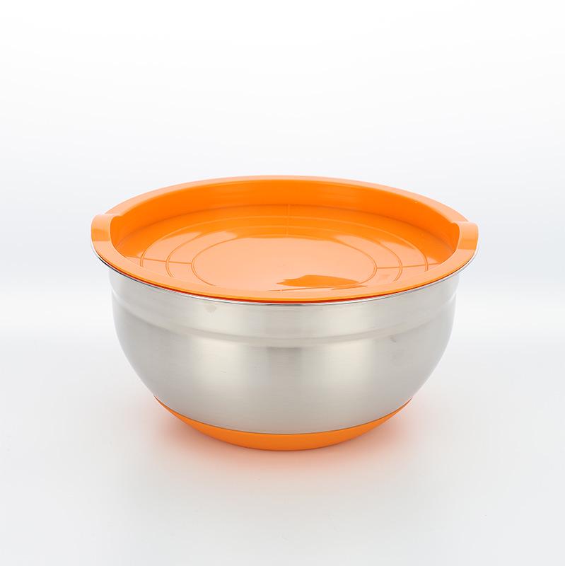 American-Style Silicone-Lidded Salad Bowl Set - Stainless Steel, Multi-purpose for Cooking, Baking, and Egg Beating.