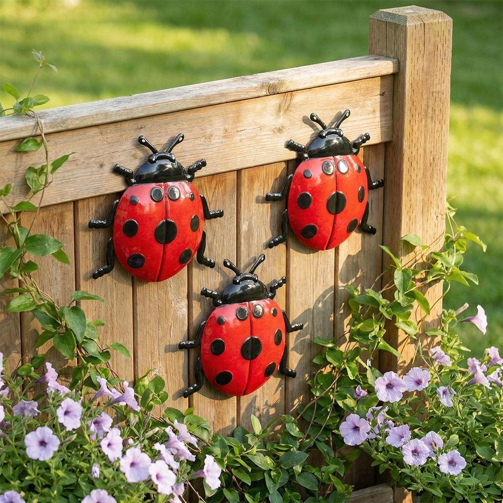 Wasserdichte Marienkäfer Wandkunst Eisen Insekt Wanddekoration für Gartenzaun Terrasse Haus Kinderzimmer Wanddekoration