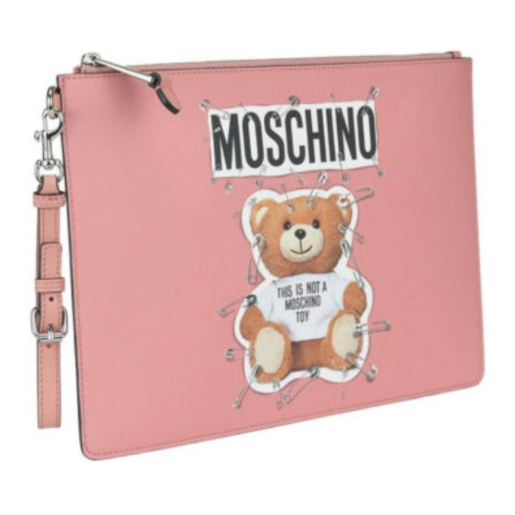 Moschino Teddy Bear Brooch Pattern Designer Recommended Polyester Laptop Clutch Bag Large Unisex bags Pink A8420-8210-A1147