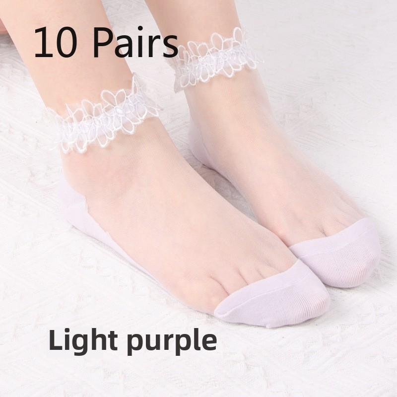 10 Perechi Perechi Șosete de Barcă de Vară Subțiri Transparente cu Dantelă Dantelă pentru Femei Șosete din Sticlă de Cristal pentru Femei