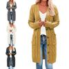 Solid Color Long Sleeve Women Cardigan Button Down Pockets Open Front Twist Sweater Coat Outerwear