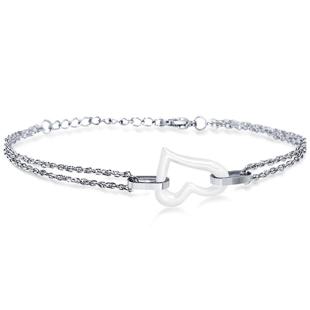European Bestseller: Simple Heart & Round Pattern Ceramic Stainless Steel Couple Bracelet for Women, 16MM Hollow and 25MM Round Design.
