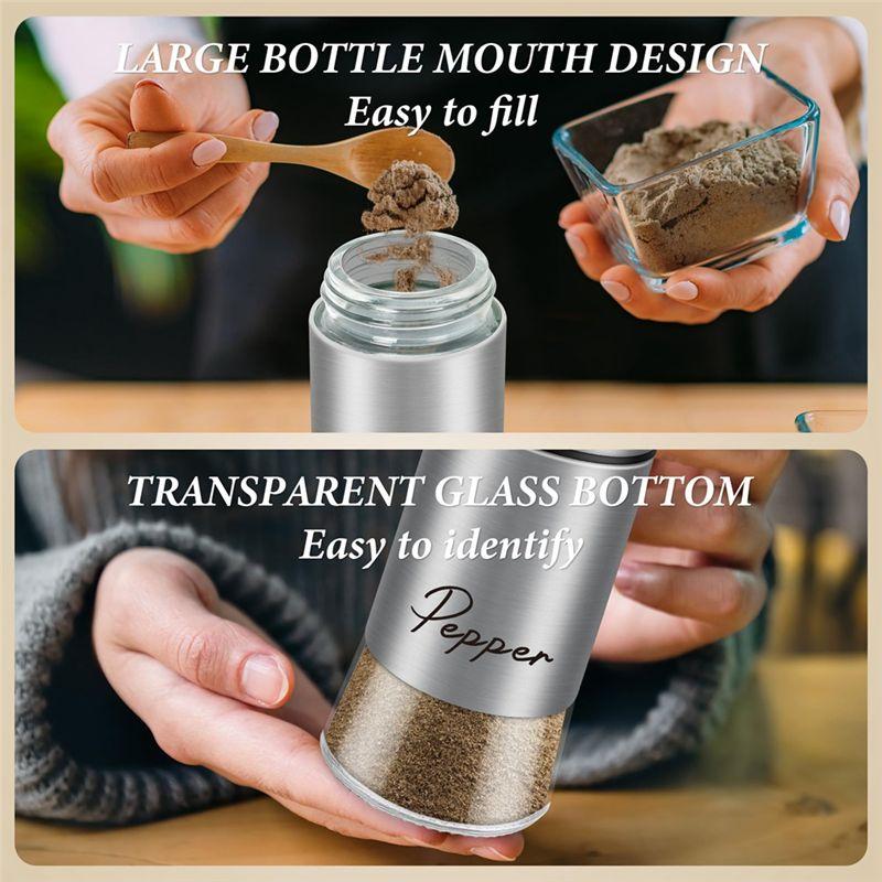 AEE2-Salt And Pepper Shakers Set With Stainless Steel Lid For Kitchen Gadgets Cooking Spice Dispenser