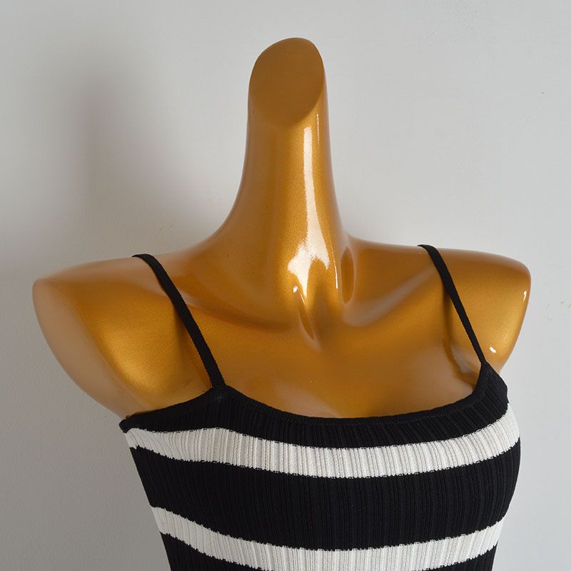 Pure Desire Style Contrast Color Stripe Cami Knitted dress Women clothes Summer Slim fit Slimming Sheath Skirt