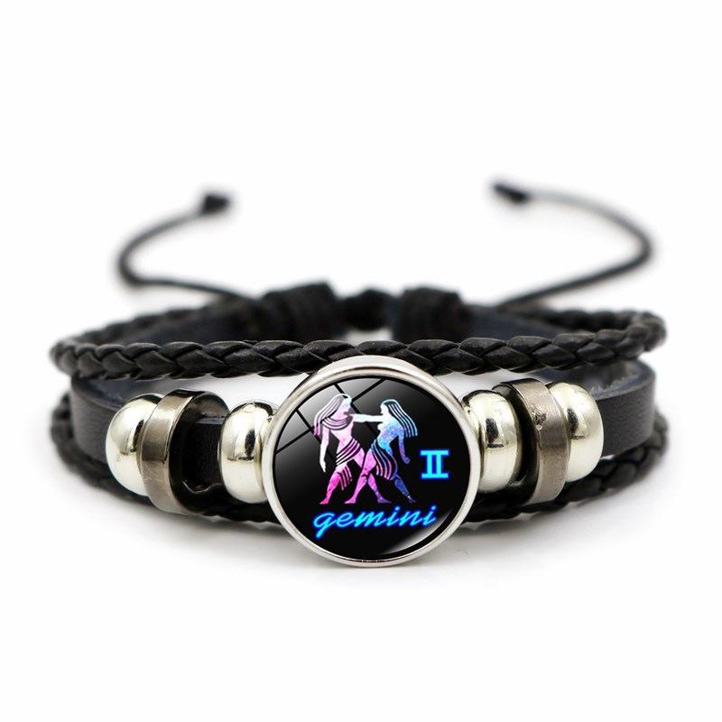 12 Constellations Charm Bracelet Men Women Fashion Multilayer Weave Leather Bracelet Birthday Gifts