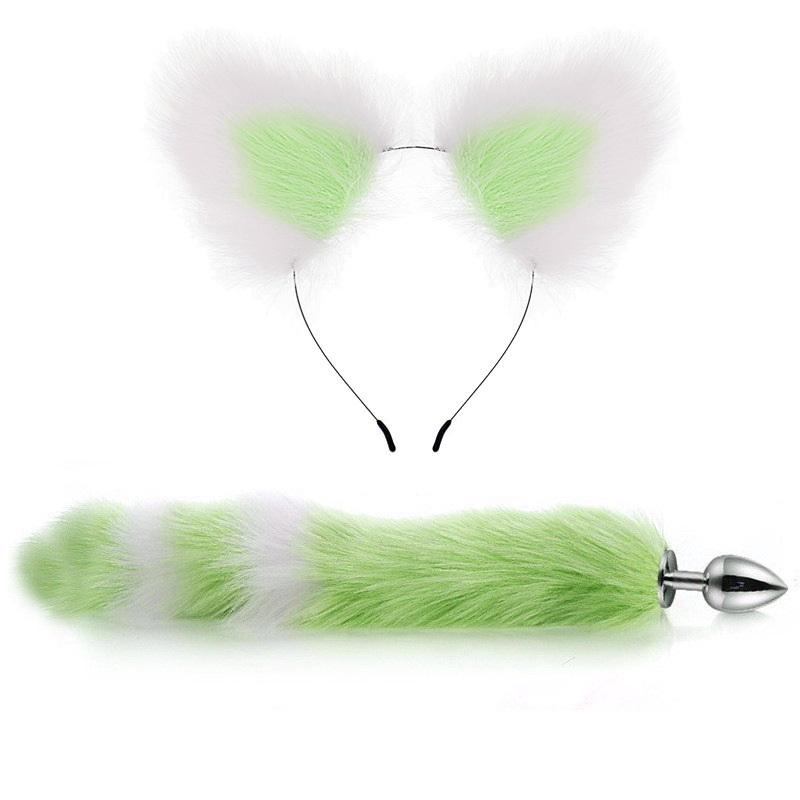 4Pcs/Set Cute Fox Tail Anal Plug Cat Ears Headbands Set Nipple Clip Neck Collar Cosplay Sex Toys For Women