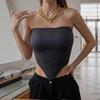 Solid color fish bone bra glossy tube top rhombus open button backless chest wrap female