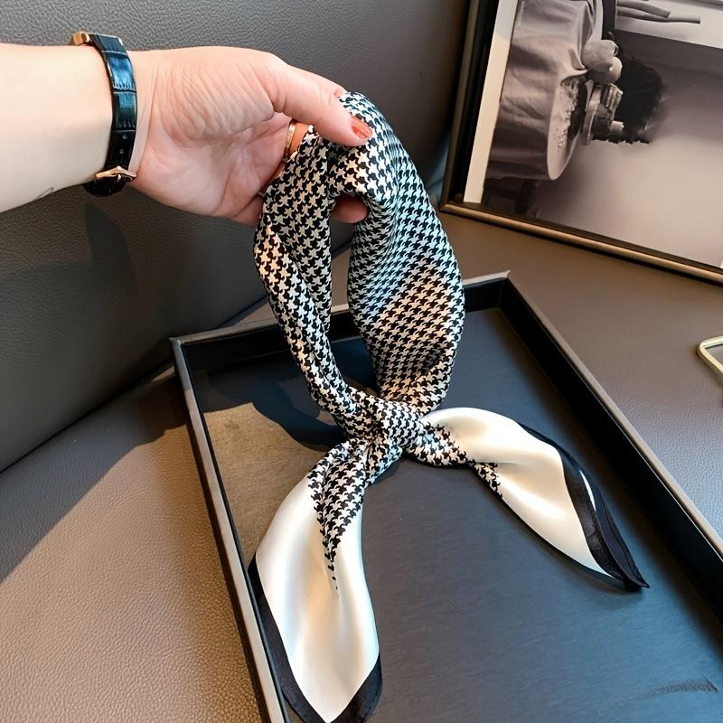 Foulard Carré Pied-de-Poule Simple Châle Élégant Fin Lisse Soyeux Foulard de Tête Pare-Soleil Décontracté pour Femmes