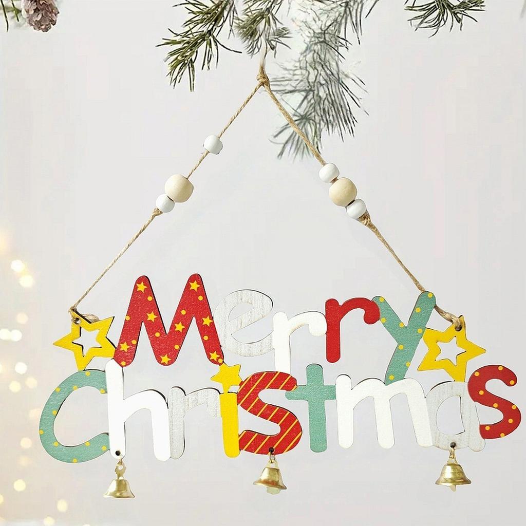 2025 New Christmas Day Decoration 3D Hand Drawn Wooden English Letter Hanging Wooden Pendant Hand Drawn Style