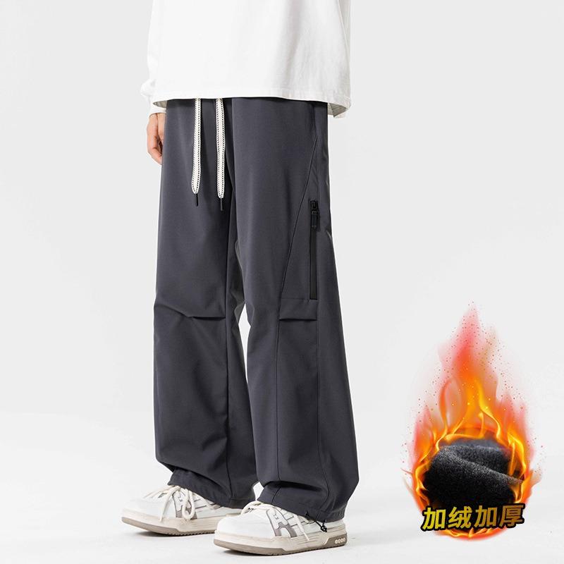 Men's Outdoor Waterproof Charge Pants Men's Autumn and Winter New Velvet Straight Tooling Casual Pants Loose Trousers