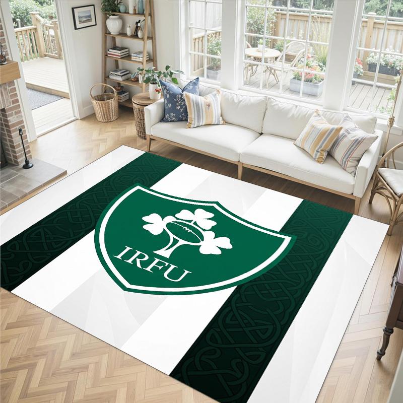 Ireland Rugby Design Crystal Velvet Carpet Cozy Non?Slip Printed Rug For Bedroom Living Room Entrance