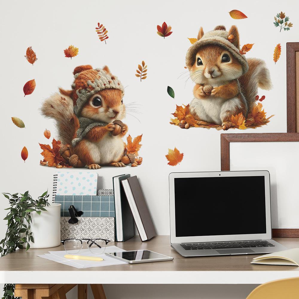 Cartoon Autumn and Winter Squirrel Hazelnut Bedroom Living Room Home Beautification and Decoration Stickers