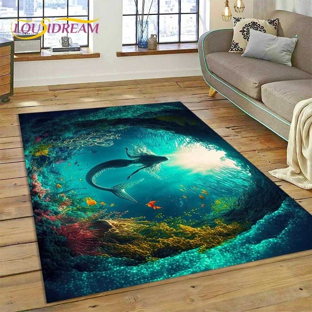 Tappeto Moquette 3D Mondo Sottomarino Fondale Marino Delfino Cartone Animato per Camera da Letto Soggiorno Decorazione Casa Divano, Bambino Grande Decor Tappetino Pavimento
