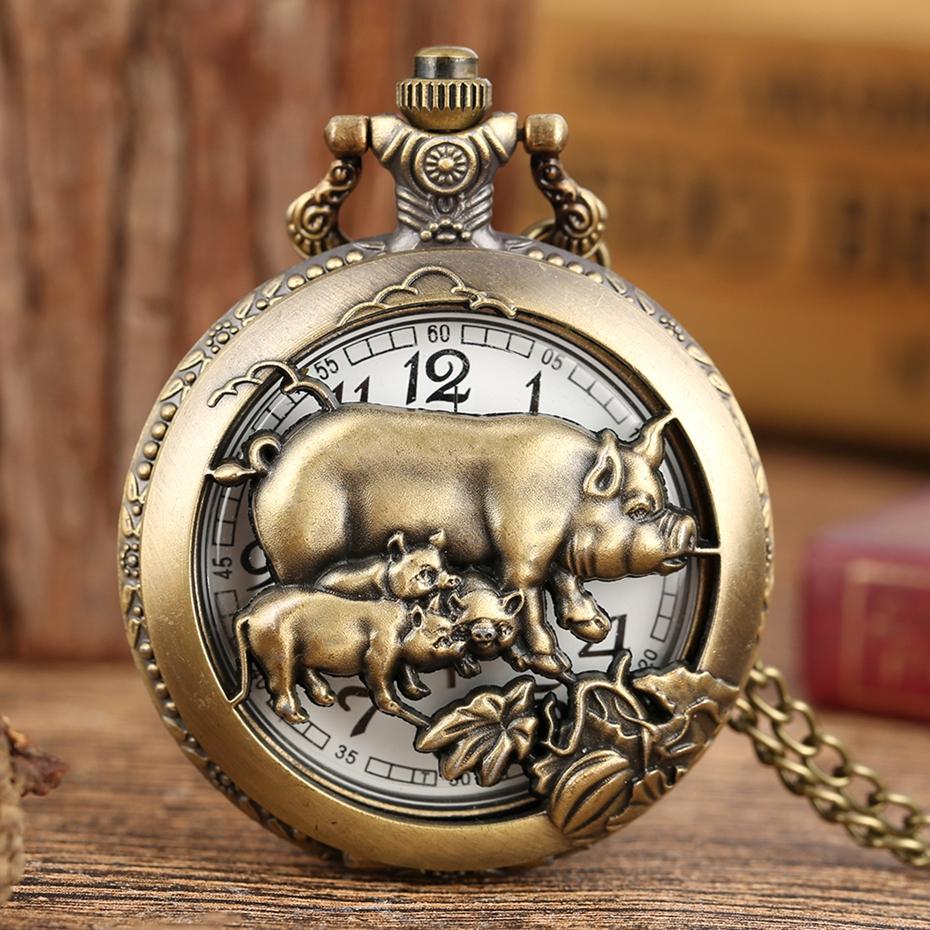 Vintage Chinese Zodiac Quartz Pocket Watch Necklace Pendant Gift Collectible Gifts for Men Women
