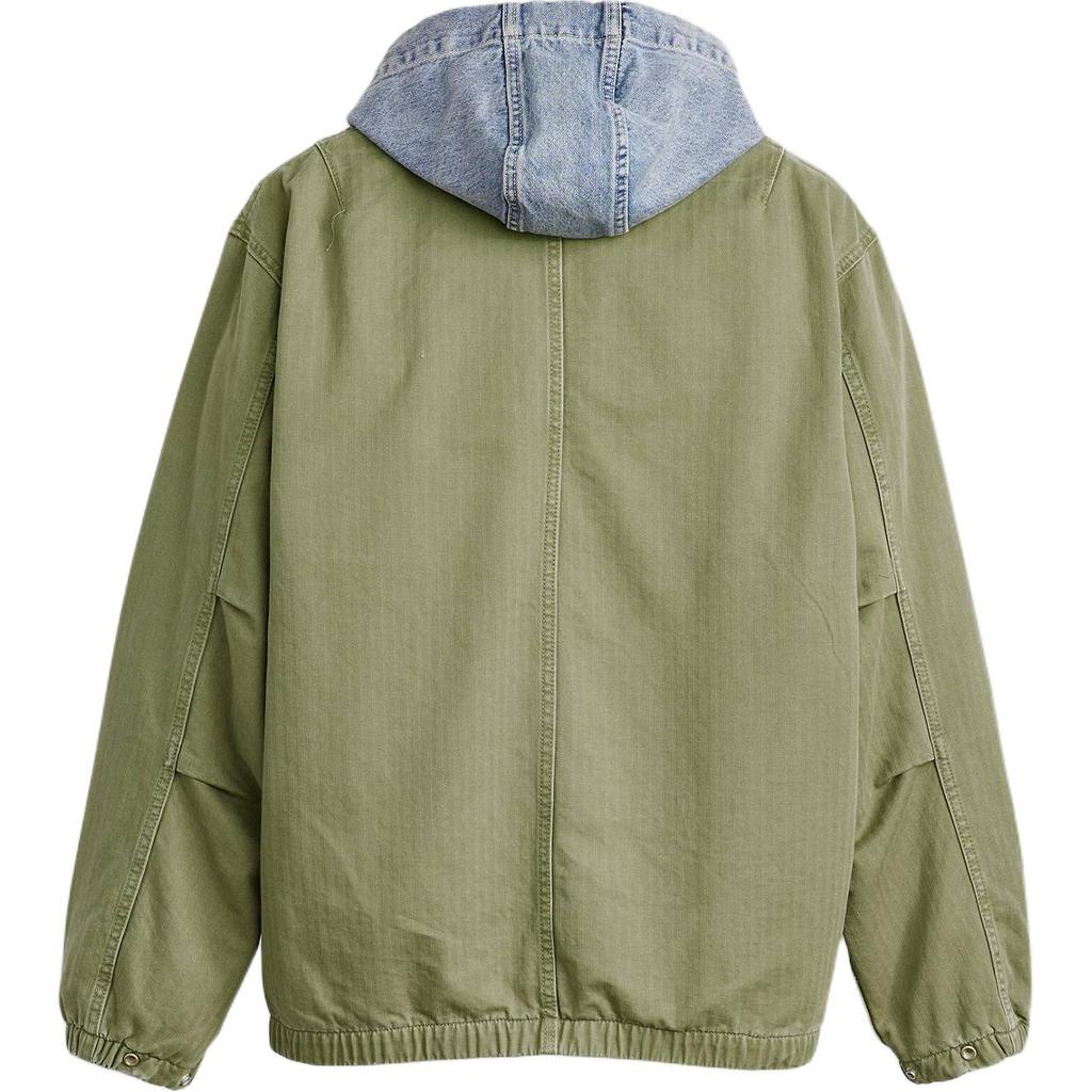 Levis Solid Color Hooded Zip-Up Loose Long Sleeve Jacket Men Jackets Green A8614-0001
