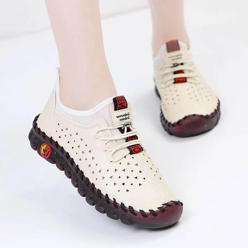 Handmade soft-soled mother casual shoes single shoes women's spring and summer new square dance shoes breathable soft leather women's shoes