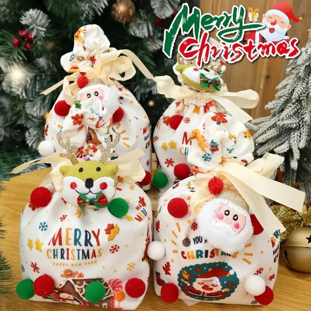 Santa Claus Christmas Eve Snack Packaging Bag Elk Snowman Reusable Christmas Wrapping Bags Xmas Gifts Bags Merry Christmas Decor