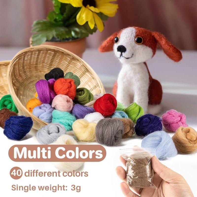40pcs Felting Wool Roving - Core Wool Roving Bulk Spinning DIY Craft Mix Color Needlework Craft 3g/Color