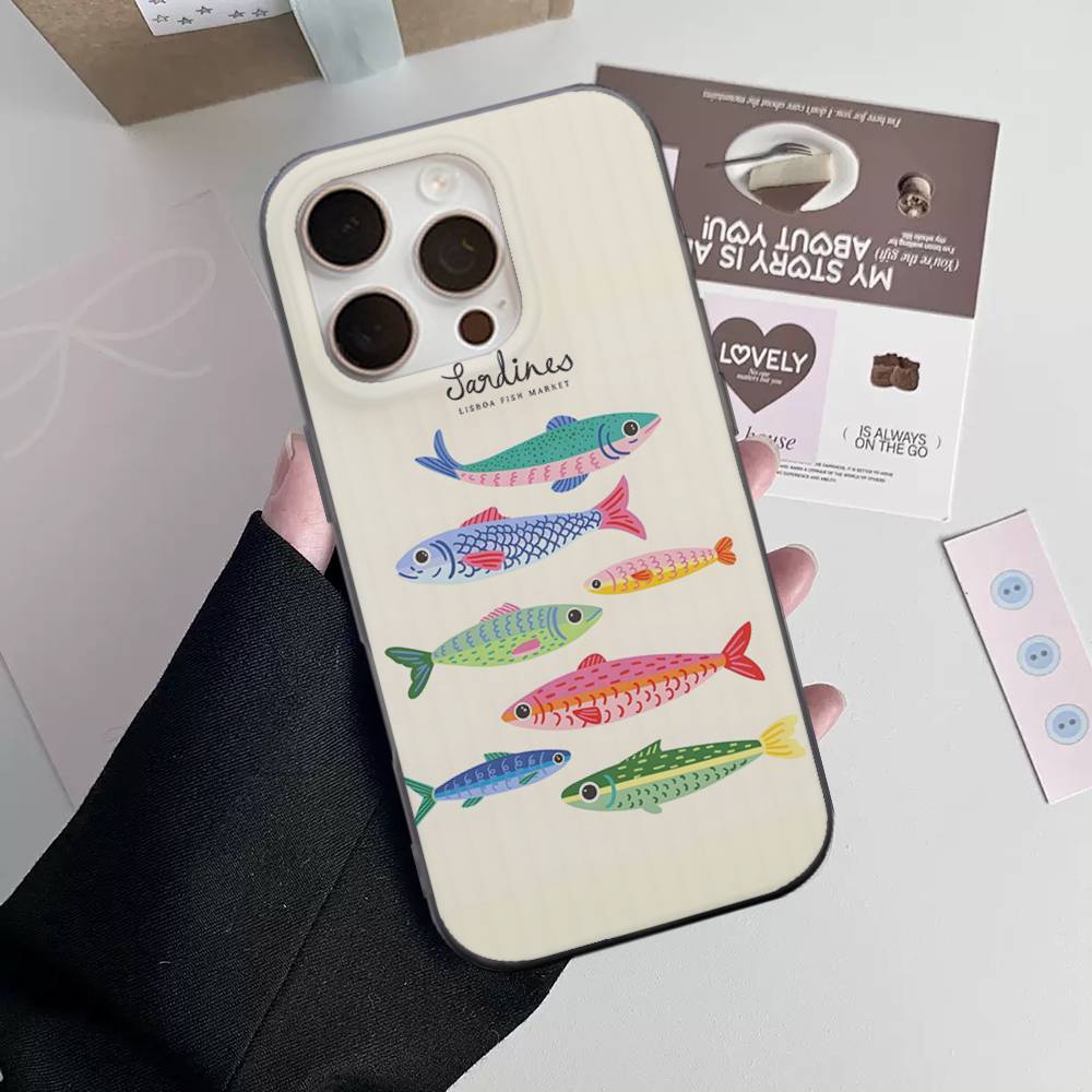 Sardines Soft Corrugated Transparent Phone Case For IPhone 17 15 16 11 12 13 14 Pro Max Plus Pro