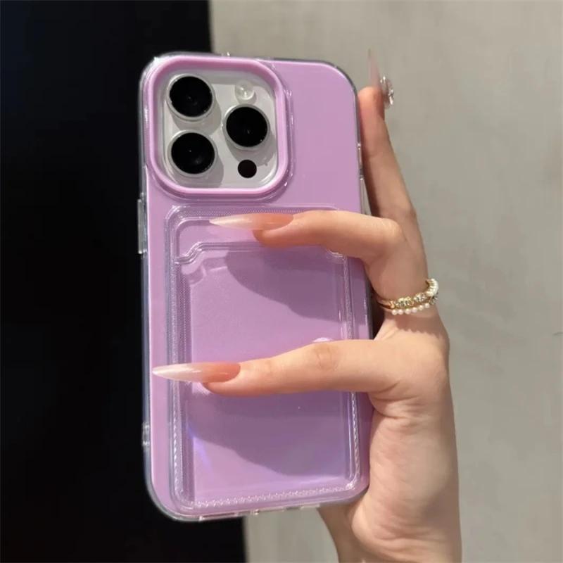 2v1 držák na karty Peněženka s přihrádkou Po Kapsa Průhledné pouzdro v barvě bonbónů Pro iPhone 16 15 14 13 12 11 16Pro Max TPU+PC Nárazuvzdorný kryt