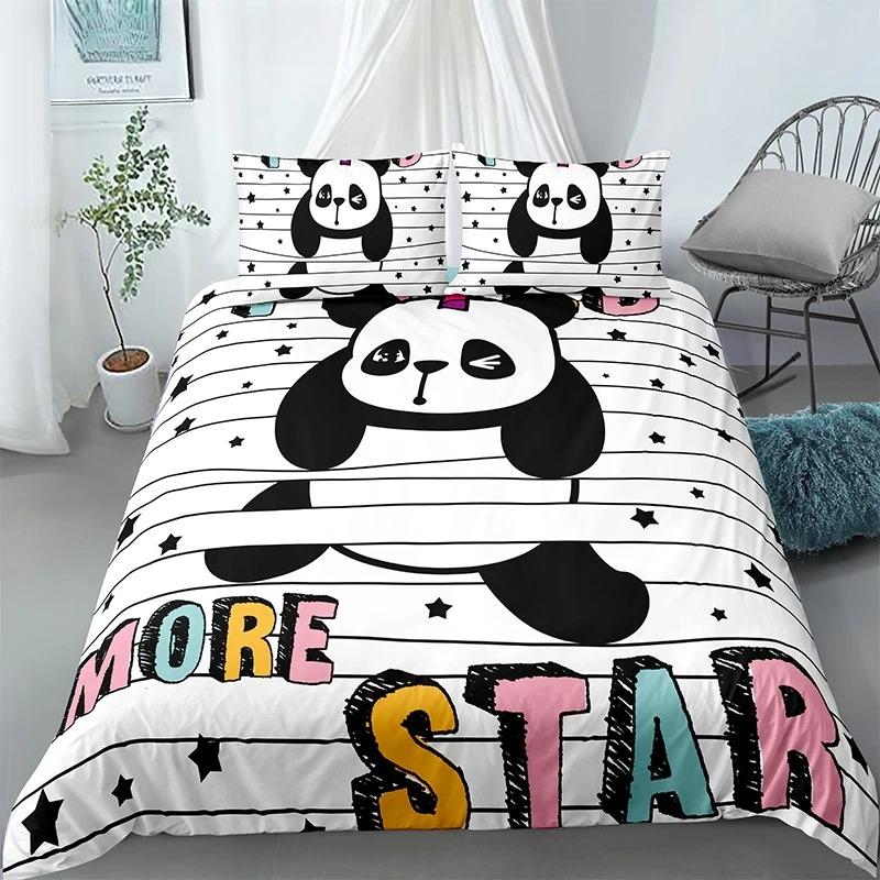 Panda Printed 2/3pcs Bedding Set Bamboo Duvet Cover for Adult Child Bedclothes and Pillowcases Comforter Covers Bed Sets King