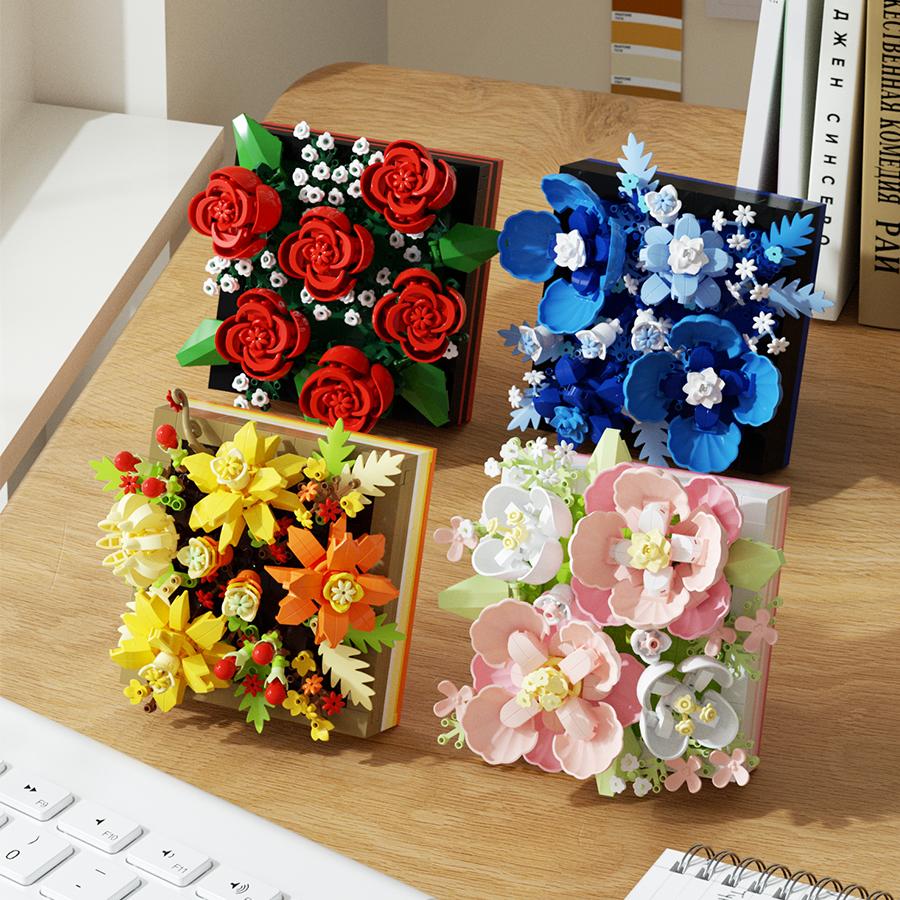 Non-Toxic Creative Artificial Flower Picture Frame Building Blocks Plastic Flowers Bricks Diy Art Ornament Valentine'S Day Gifts