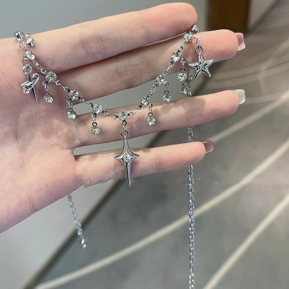 Fashion Chic Cross Crystal Zircon Pendant Tassel Necklace for Women Girls Clavicle Chain Accessories Aesthetic Jewelry
