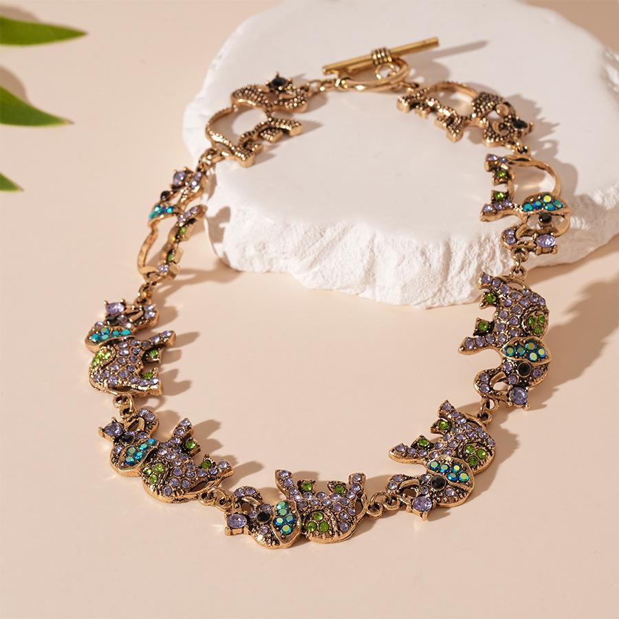 Diamond-encrusted butterfly elephant owl collarbone necklace Personality Internet celebrity premium item