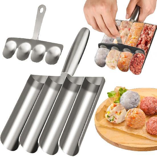 4-in-1 Meatball Maker Tool, Stainless Steel Meat Baller Maker, Kitchen Meatball Scoop Ball Maker Kit for Quick Making Meatballs