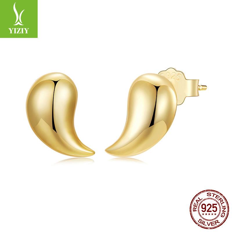 Metal Cold Wind 925 Silver Stud Earrings French Basic Niche Light Luxury Temperament Earrings Women