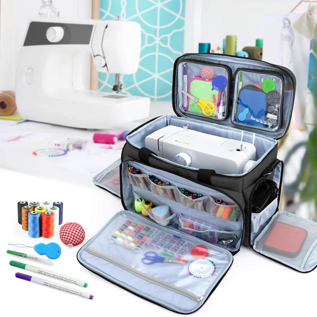 CURMIO Sewing Machine Storage Bag, Carrying Case for Sewing Machines, Black
