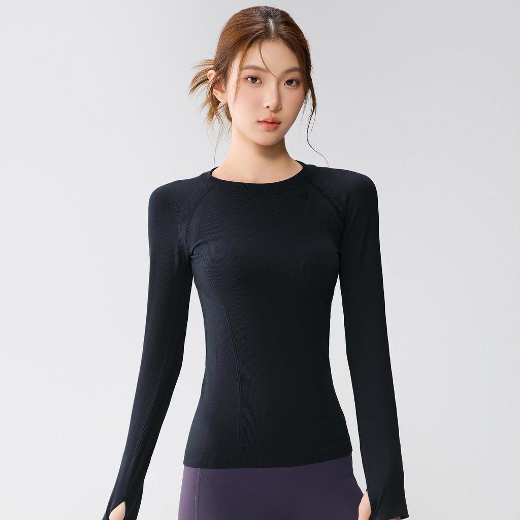 Women's Slimming Long-Sleeve Pilates & Running T-Shirt with Finger Cots - High-End, Tight-Fitting Fitness Top