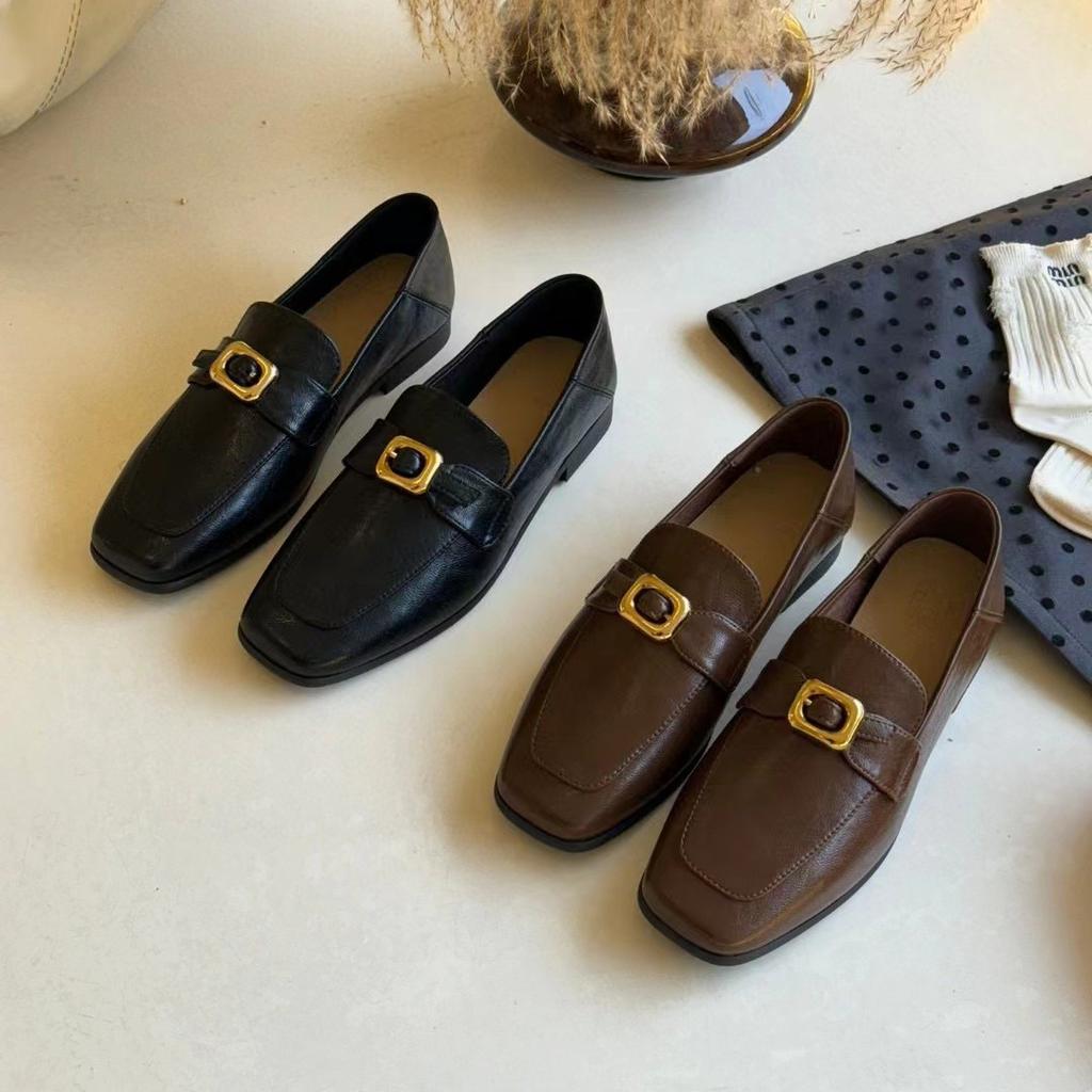 Cowhide version~ Grape mother, the same style can be stepped on with a small gold buckle, British retro square head, and a versatile loafer shoe for w