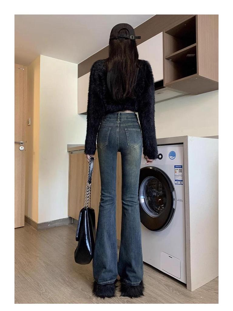 Cement Grey High-Waist Micro-Flare Jeans for Women - Slimming Petite Fit, Spring/Autumn 2025.