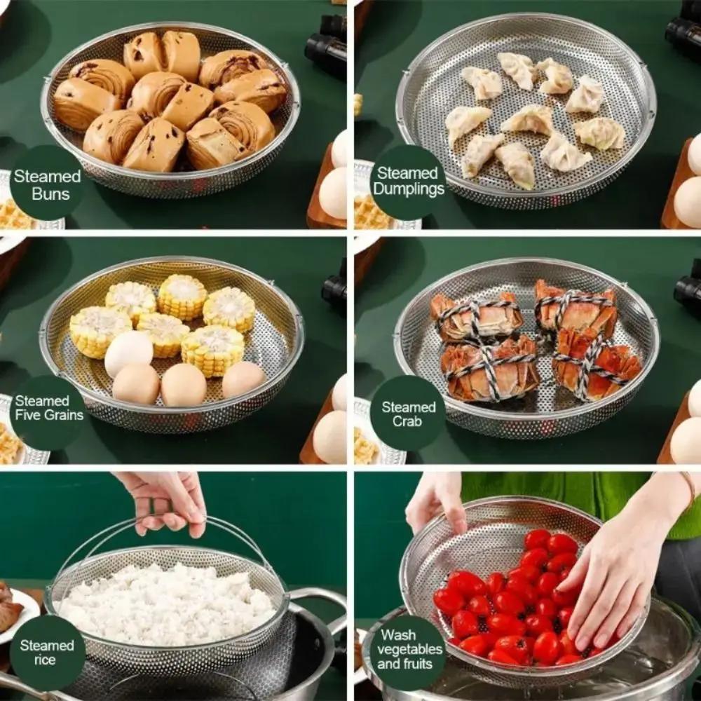 Stainless Steel Steamer with Handle Foldable Steaming Grid Steam Cooking Utensil Drain Basket Cookware