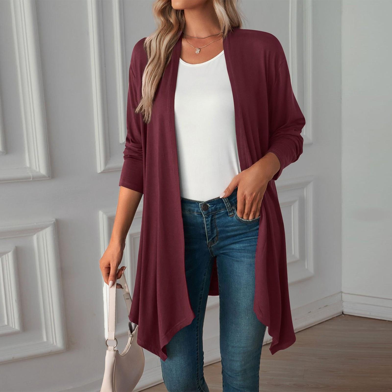 

Women s Lightweight Cardigan Sweaters Open Front Long Sleeve Casual Loose Thin Cardigans XXL винний