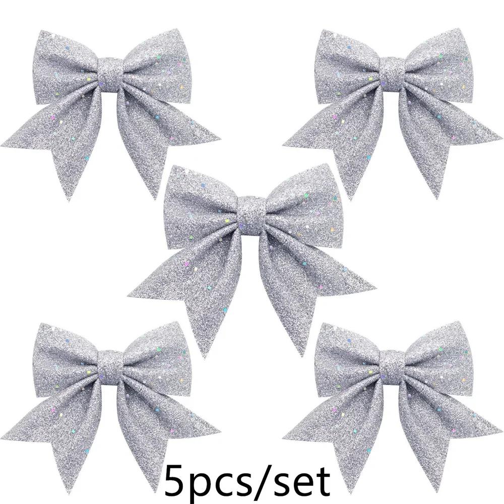 10pcs 14cm Christmas Sparkling Bows Decoration Xmas Tree Pendant Ornaments for Home Christmas New Year Party DIY Bow Decorations