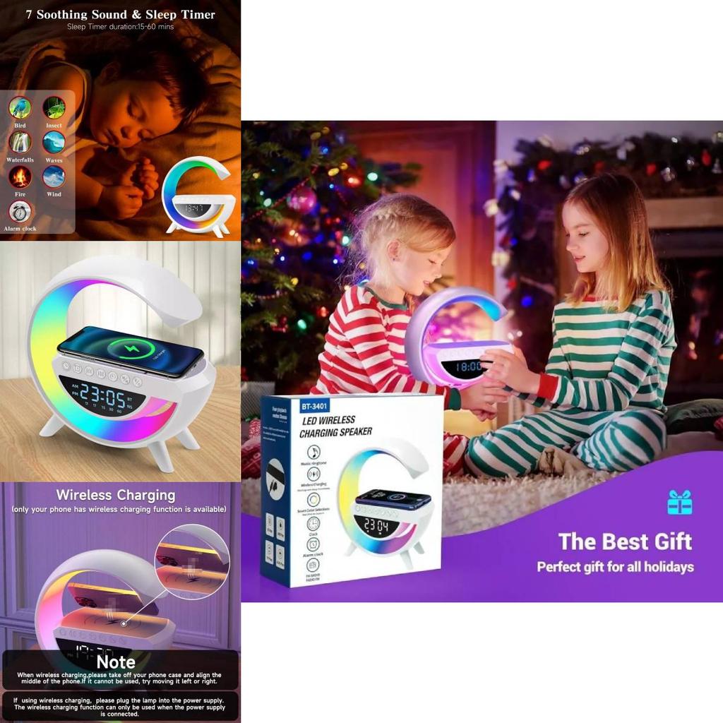 Stylish Bluetooth Speaker With Wireless Charging Versatile Night Light And Alarm Clock For Home Use