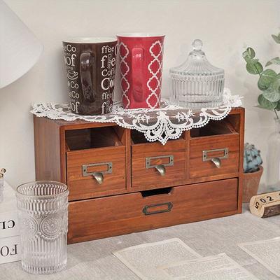 1pc 4 Drawers Retro Wooden Desktop Stationery&sundries Storage cabinet,Home Simple Organizer Box Furniture Craft Decor.