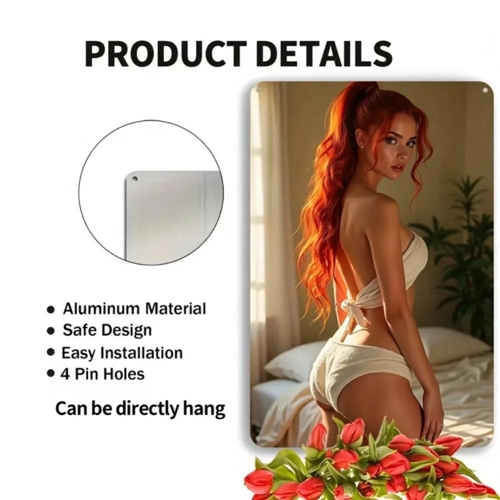 Vintage Red Hair Lady 2D Aluminum Wall Art 8x12 Inch - No Power Easy Hang Home Decor for Bedroom Living Room